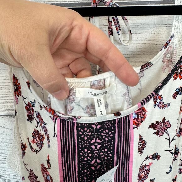 Maurices Plus Size White Floral Pink Sleeveless Lace Trim Summer Top Size 2X - Picture 2 of 7